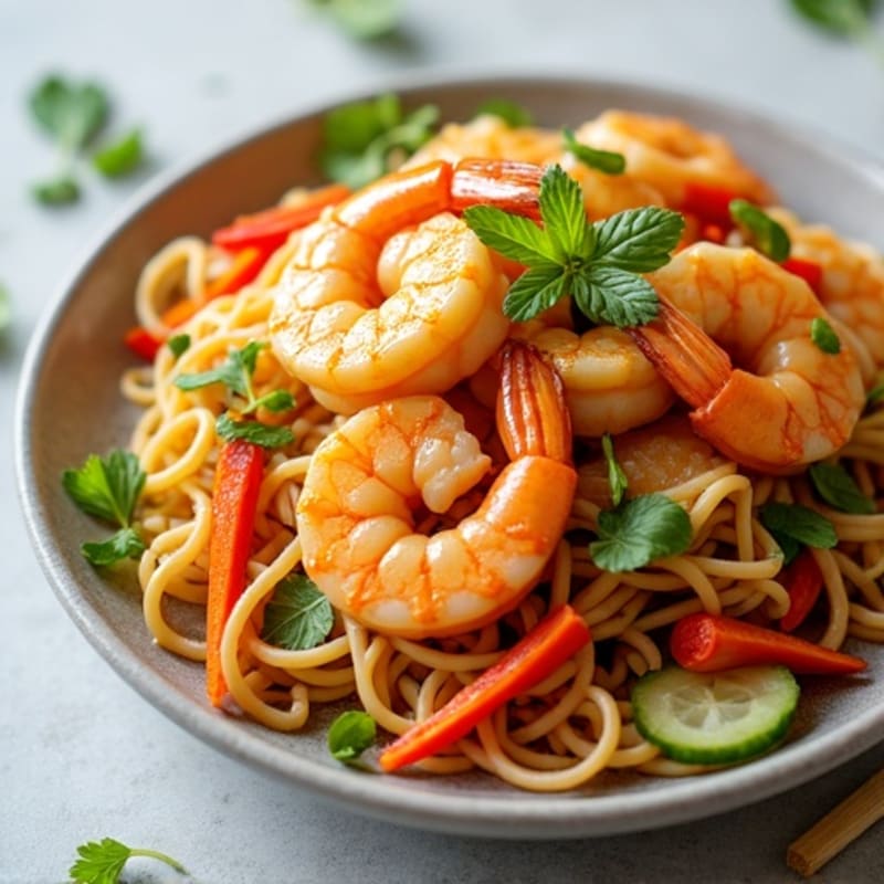 Shrimp with Tangy Tamarind Noodles and Crisp Vegetables