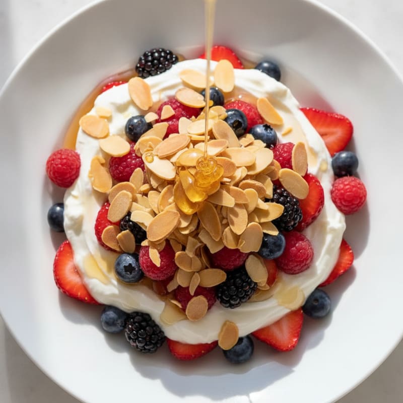 Greek Yogurt Parfait with Mixed Berries and Almonds