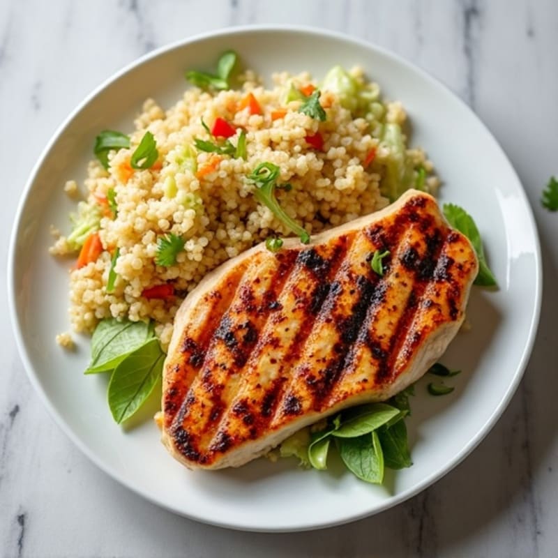 Grilled Chicken Breast with Crunchy Cabbage Slaw and Quinoa