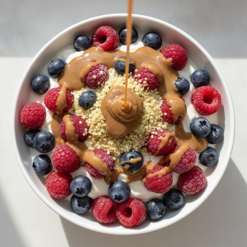 Greek Yogurt Protein Parfait with Berries and Almond Butter