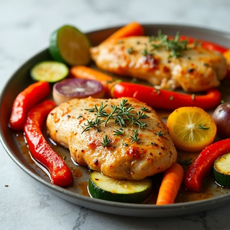 Sheet Pan Herb-Roasted Chicken with Rainbow Vegetables