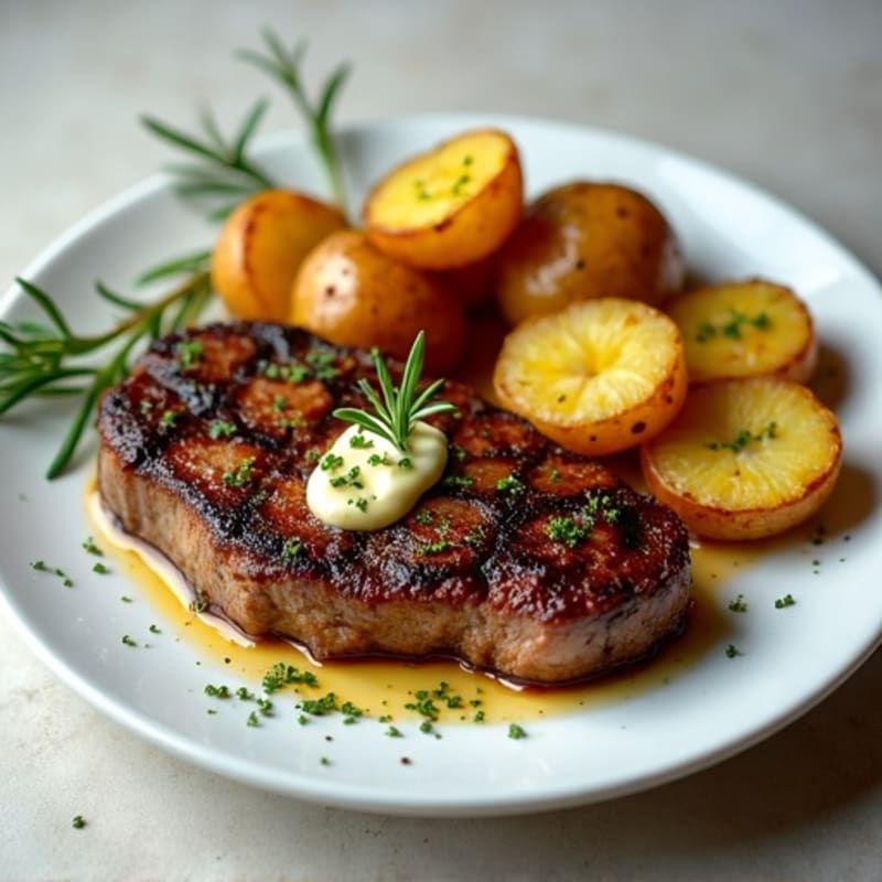 Herb-Garlic Butter Seared Steak with Roasted Baby Potatoes