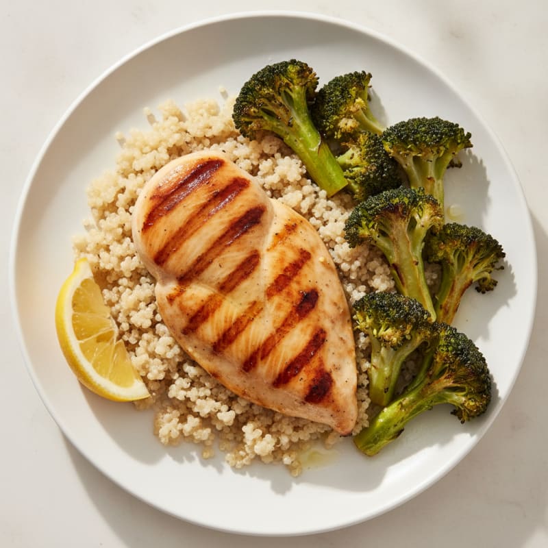 Grilled Chicken Breast with Quinoa and Roasted Broccoli