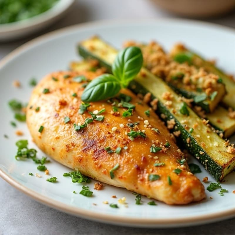 Garlic Herb Chicken with Crispy Parmesan Zucchini Sticks