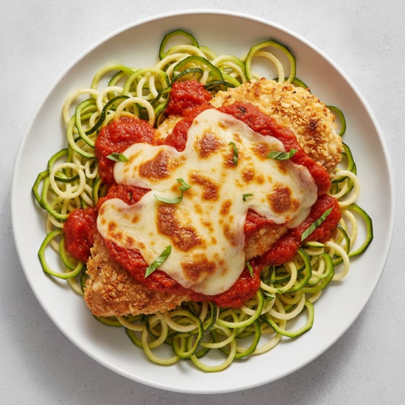 Crispy Chicken Parmesan with Zucchini Noodles