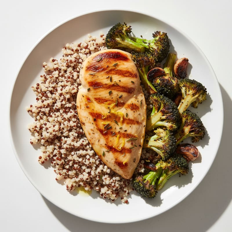 Grilled Chicken Breast with Quinoa and Roasted Broccoli