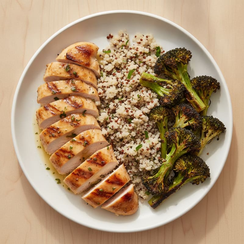 Grilled Chicken Breast with Quinoa and Roasted Broccoli