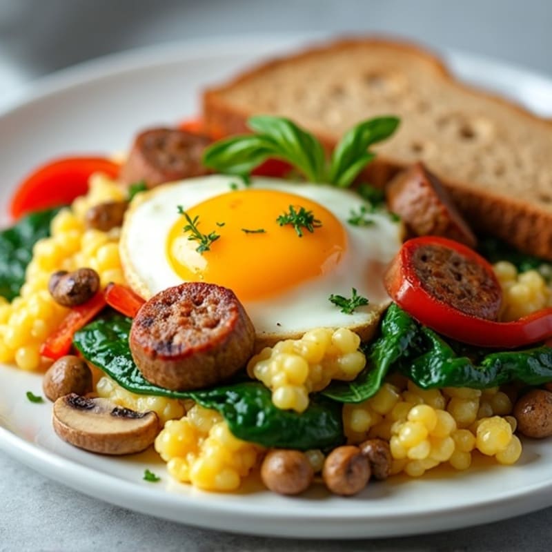Egg White Scramble with Turkey Sausage and Spinach