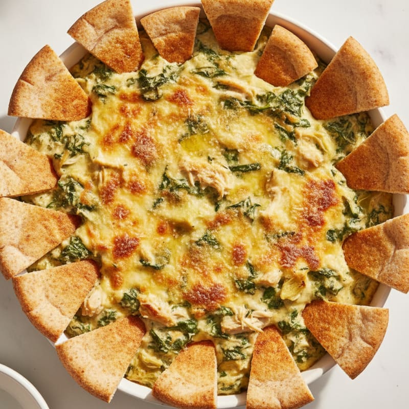 Baked Spinach Artichoke Dip with Toasted Pita
