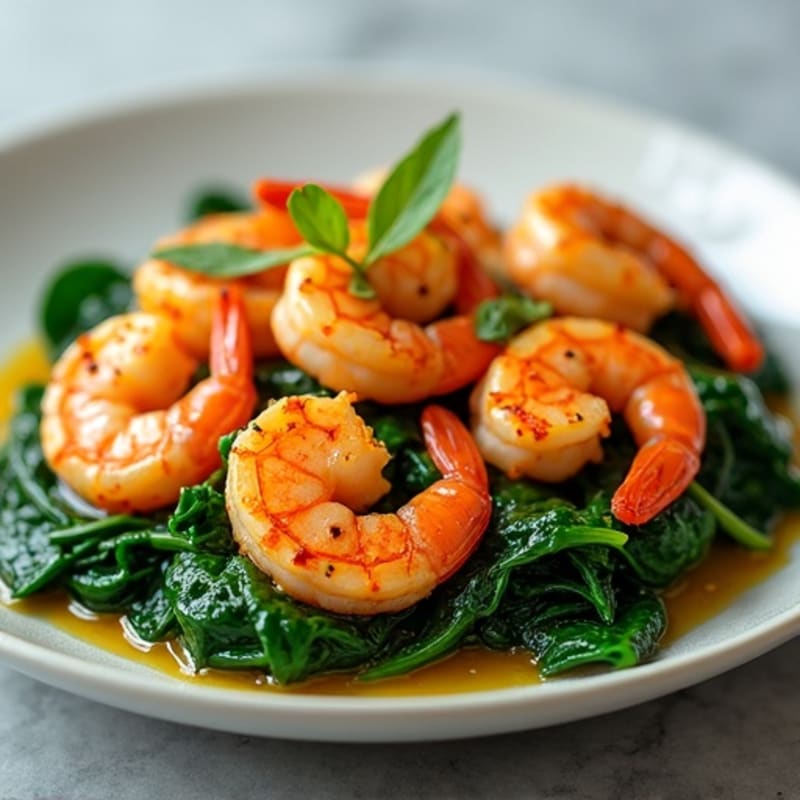 Spicy Garlic Shrimp with Sautéed Spinach
