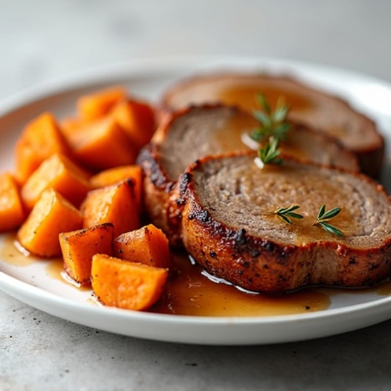 Coffee-Rubbed Pork Tenderloin with Roasted Sweet Potatoes and Cinnamon-Spiced Apples