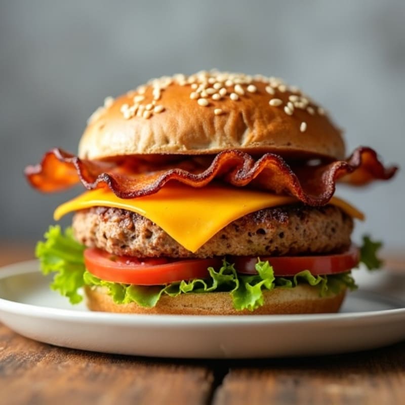 Lean Turkey Burgers with Crispy Bacon and Sharp Cheddar