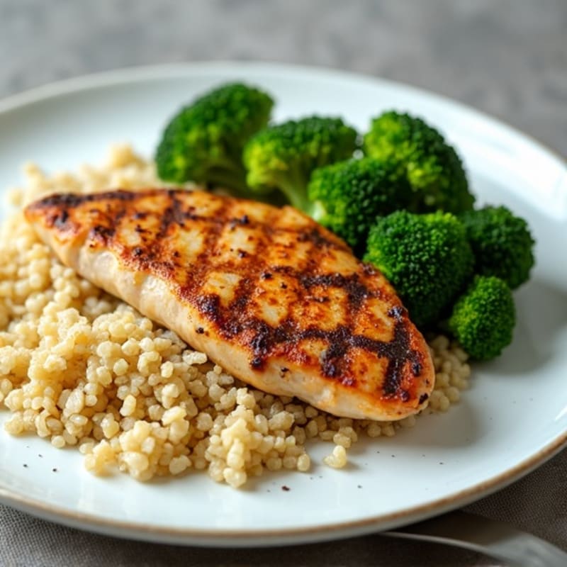 Grilled Chicken Breast with Quinoa and Steamed Broccoli