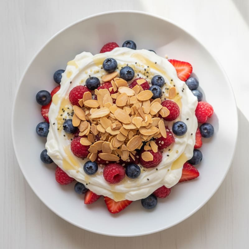 Greek Yogurt Protein Parfait with Mixed Berries and Almonds
