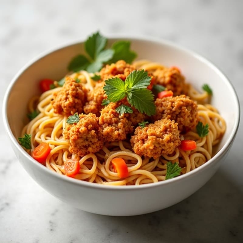 Crispy Lean Ground Chicken with Creamy Spicy Peanut Noodles