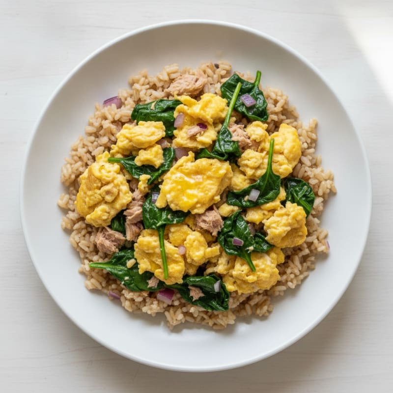 Egg and Tuna Scramble with Spinach