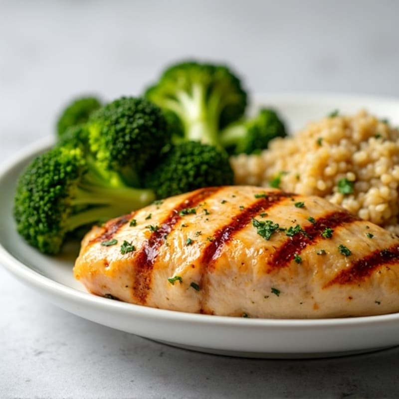 Grilled Chicken Breast with Roasted Broccoli and Quinoa