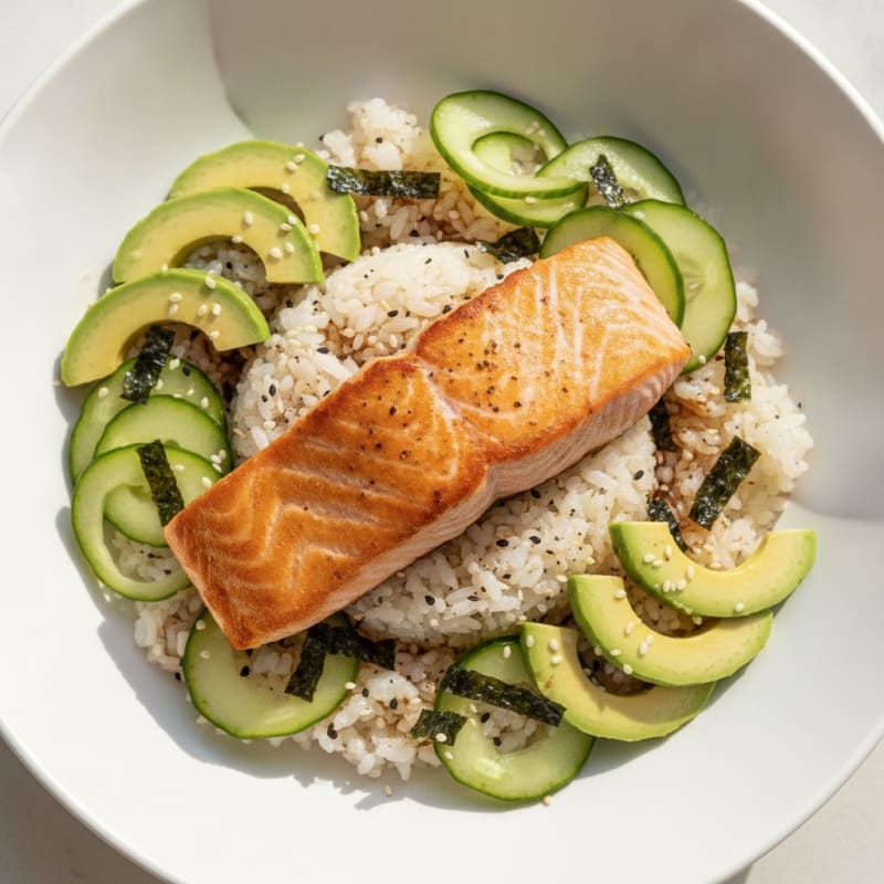 Salmon Sushi Rice Bowl with Avocado
