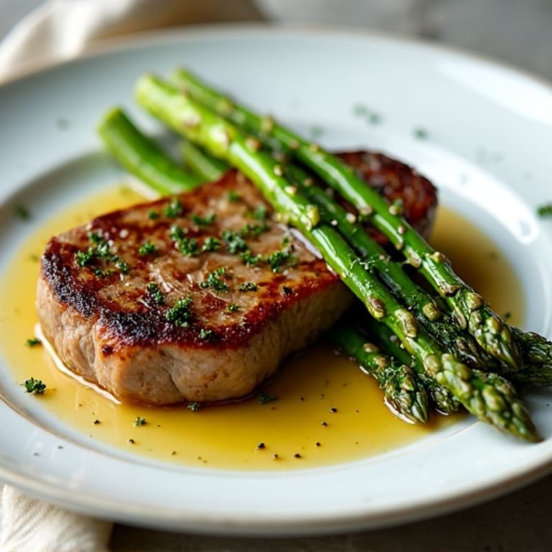 Pan-Seared Steak with Garlic Herb Roasted Asparagus