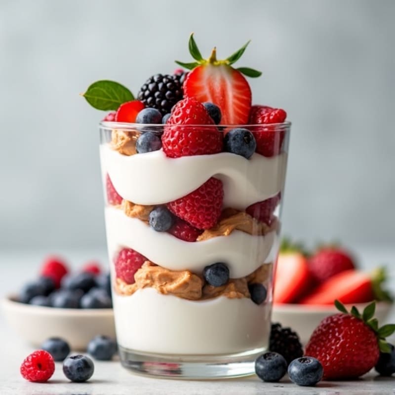 Greek Yogurt Protein Parfait with Mixed Berries and Almond Butter