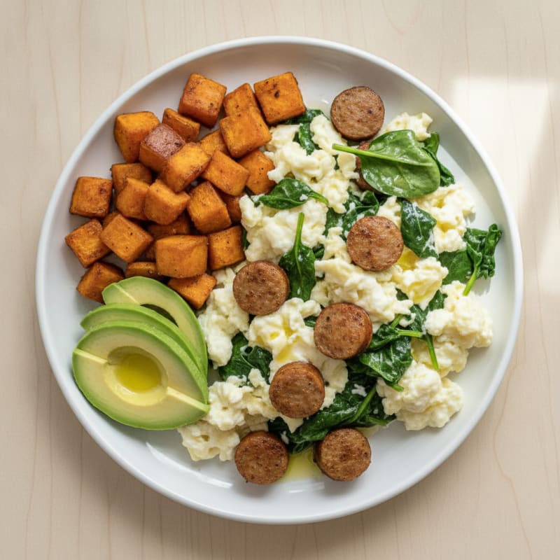 Egg White Scramble with Spinach and Turkey Sausage