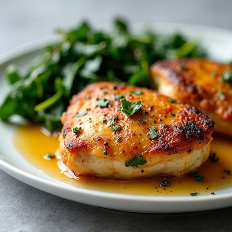 Herb-Garlic Pan Seared Chicken Thighs with Sautéed Swiss Chard