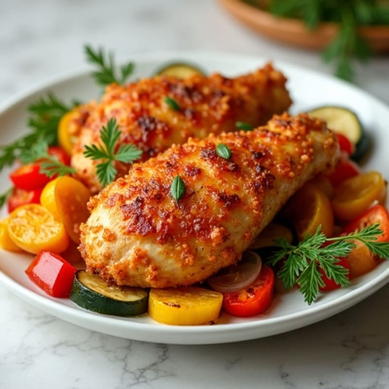Crispy Baked Sweet and Sour Chicken with Roasted Vegetables