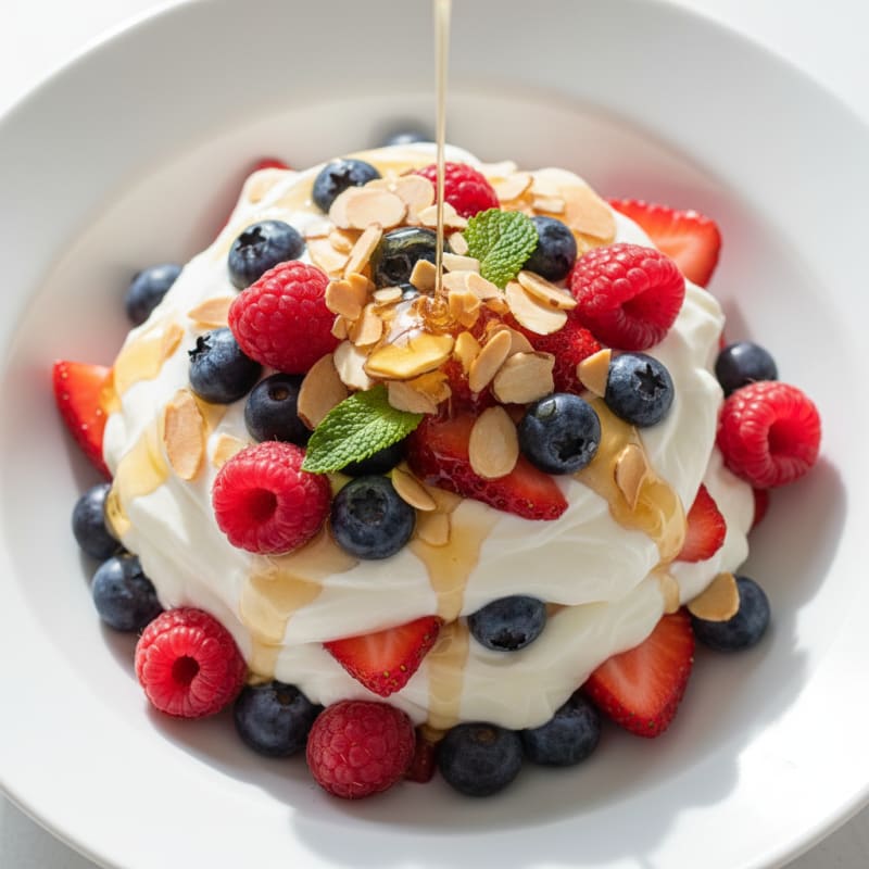 Creamy Greek Yogurt Parfait with Mixed Berries and Almonds
