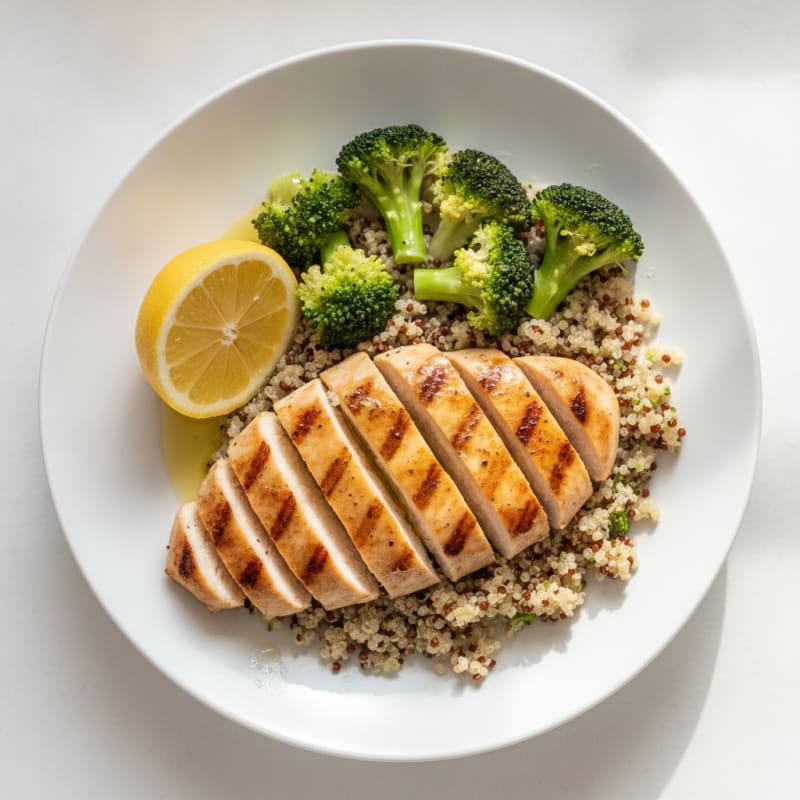 Grilled Chicken Breast with Quinoa and Steamed Broccoli