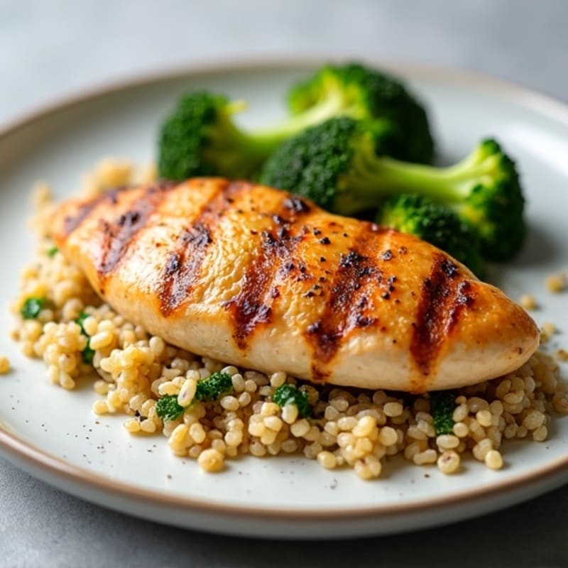 Grilled Chicken Breast with Quinoa and Roasted Broccoli