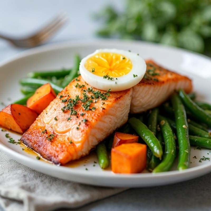 Baked Salmon with Roasted Sweet Potatoes and Green Beans