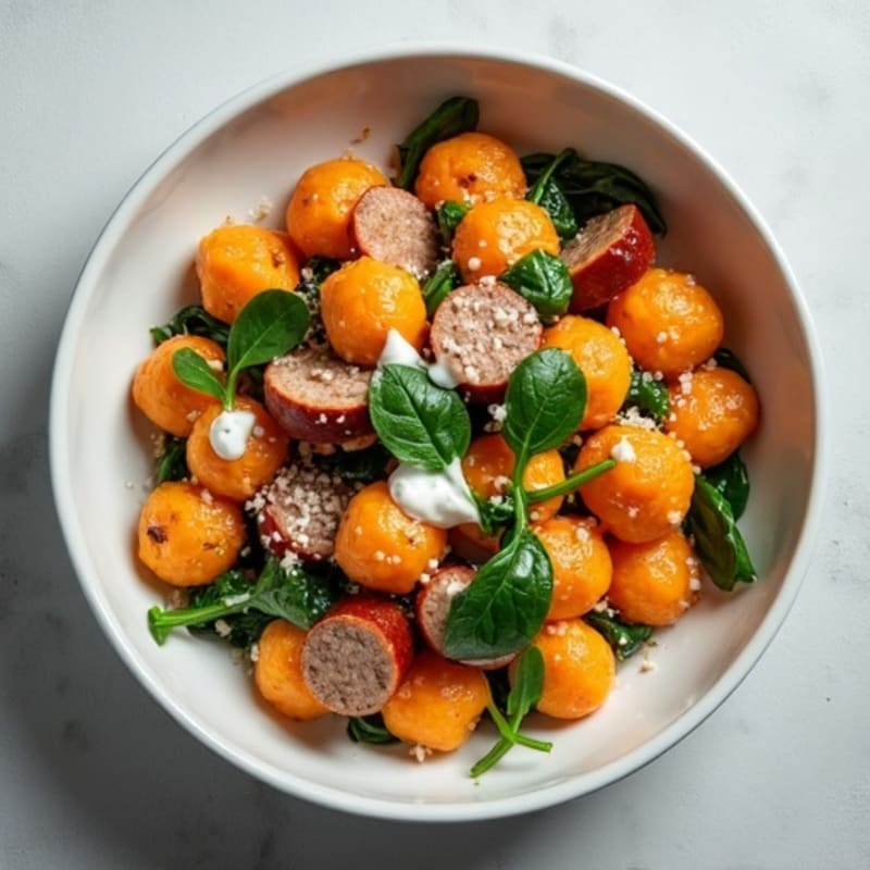 Creamy Sweet Potato Gnocchi with Lean Chicken Sausage and Fresh Spinach