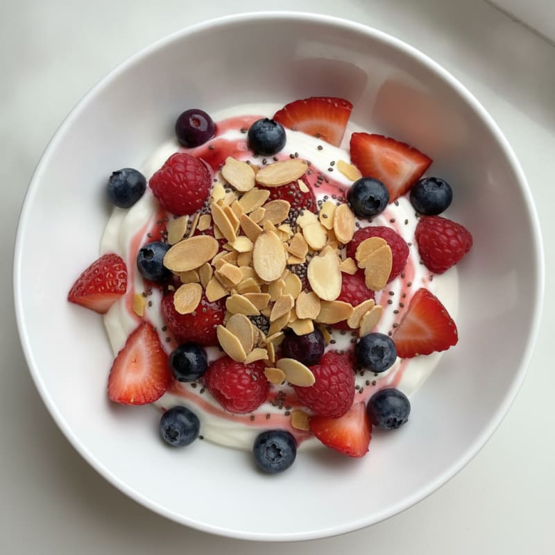 Greek Yogurt Protein Parfait with Mixed Berries and Almonds