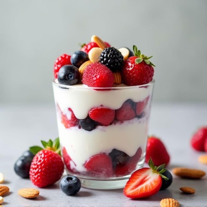 Greek Yogurt Protein Parfait with Mixed Berries and Almonds