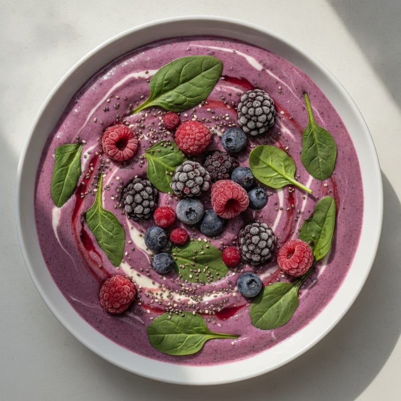 Silky Tofu Protein Smoothie with Spinach and Berries