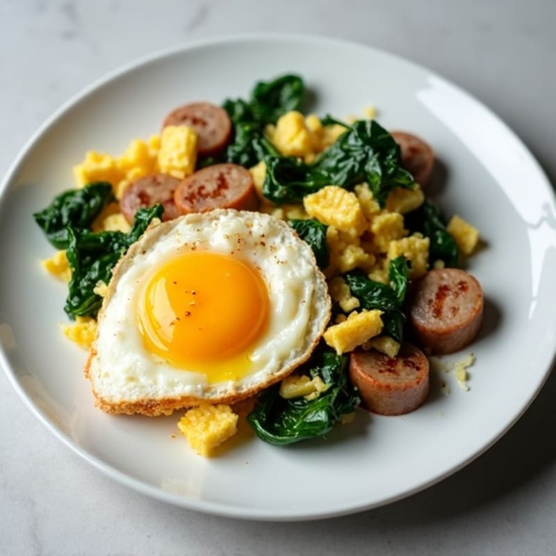 Cottage Cheese Egg Scramble with Spinach and Turkey Sausage