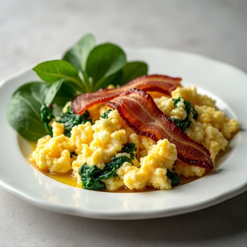 Cottage Cheese Scramble with Spinach and Turkey Bacon