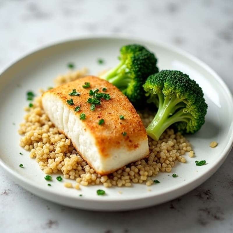 Seared Cod with Steamed Broccoli and Quinoa