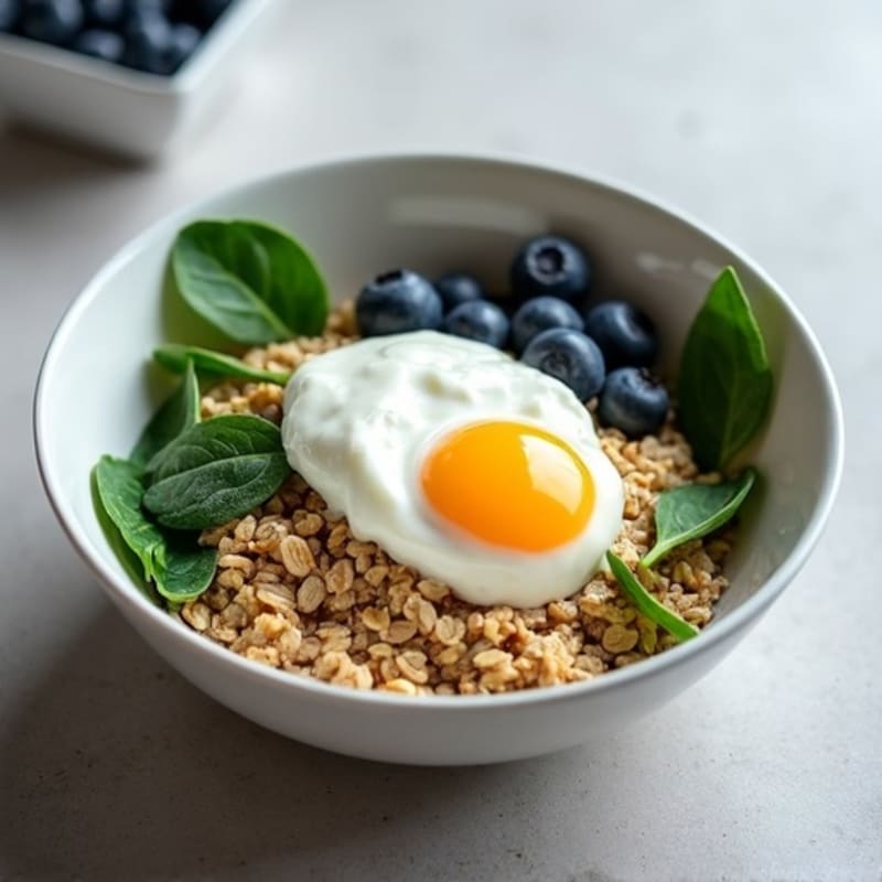 Egg White and Spinach Oatmeal Bowl with Blueberries