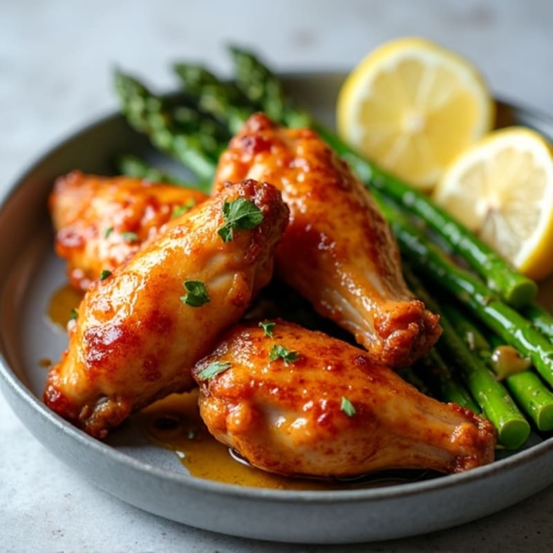 Crispy Baked Honey Garlic Chicken Wings with Roasted Asparagus