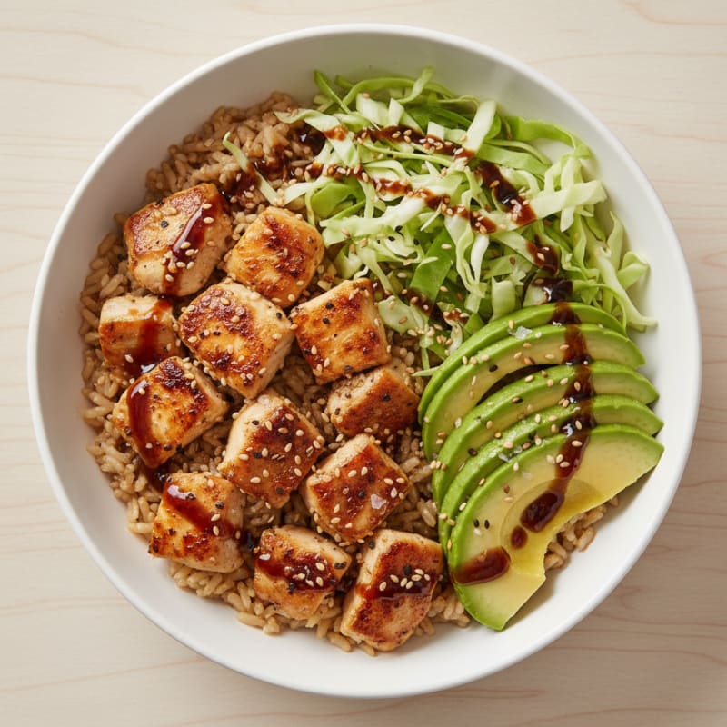 Chicken and Cabbage Rice Bowl with Avocado