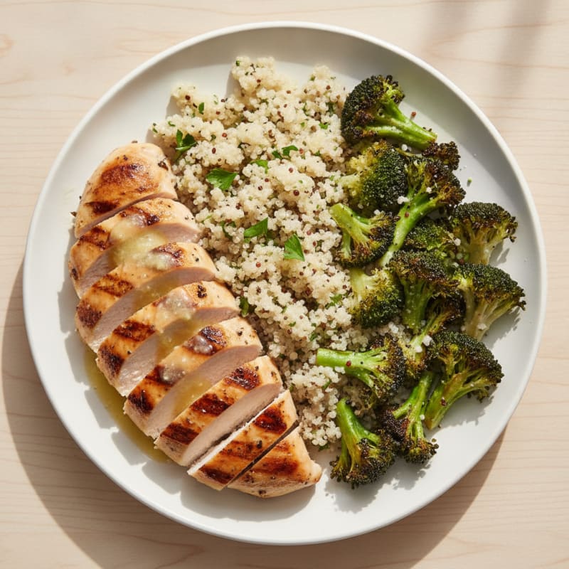 Grilled Chicken Breast with Quinoa and Roasted Broccoli