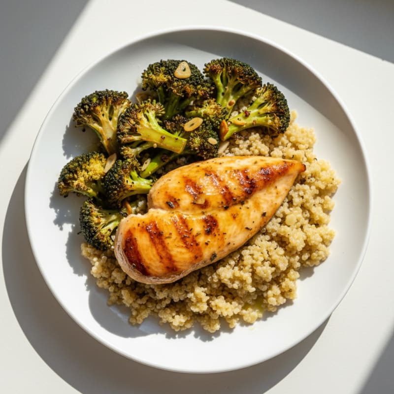 Grilled Chicken Breast with Roasted Broccoli and Quinoa