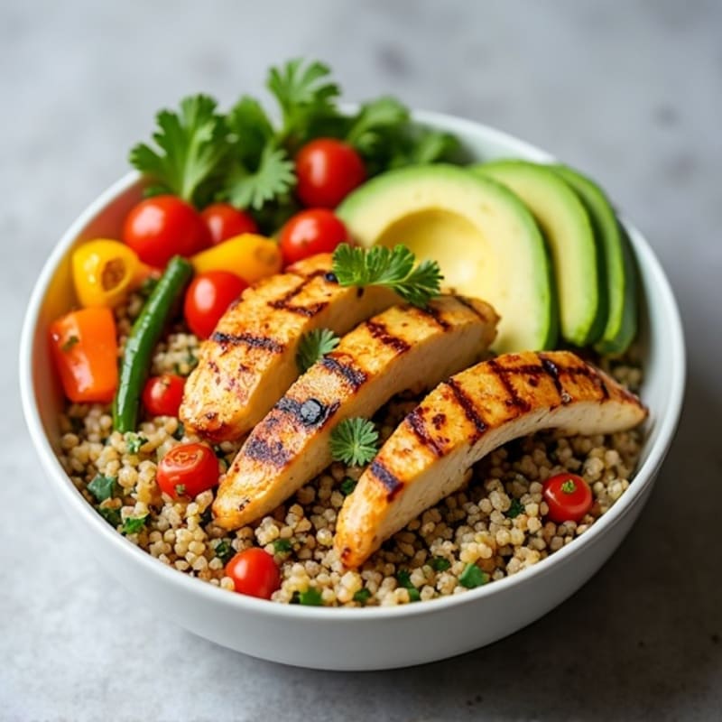 Grilled Chicken and Quinoa Bowl with Fresh Vegetables