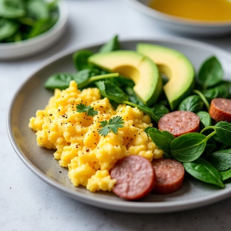 Scrambled Egg Whites with Spinach and Turkey Sausage