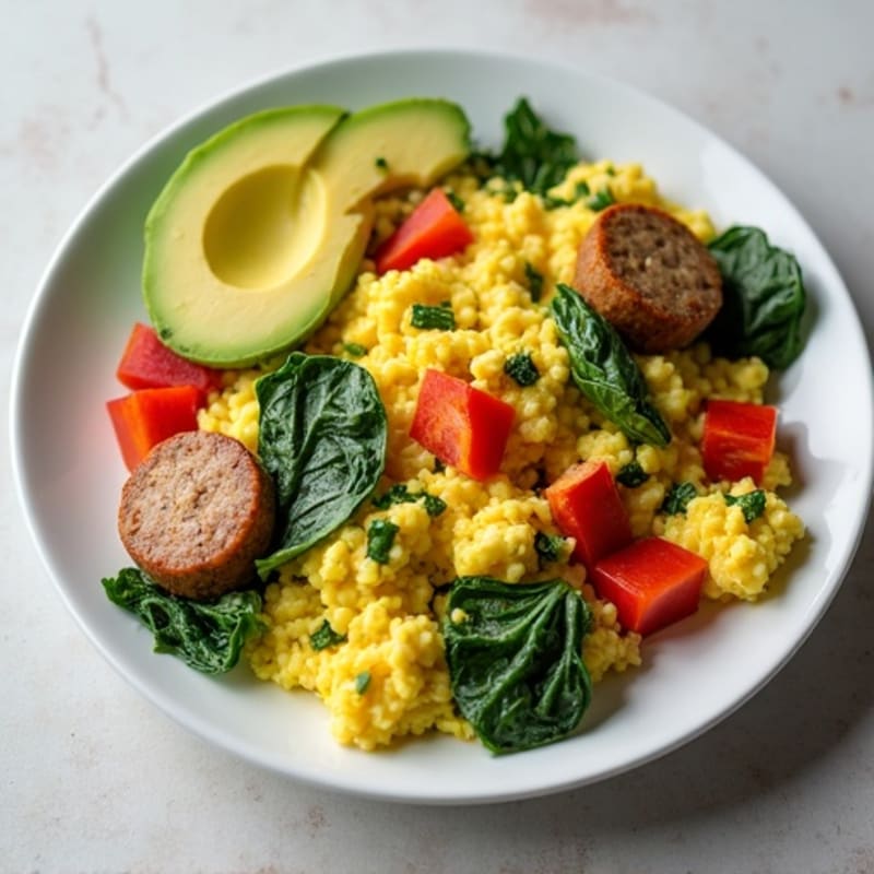 Egg White and Spinach Scramble with Turkey Sausage