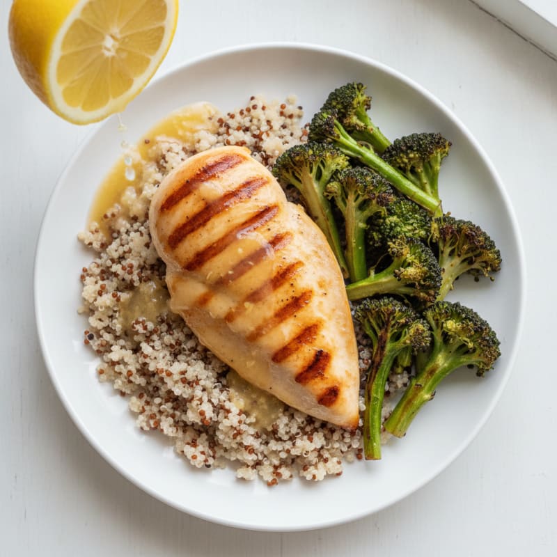 Grilled Chicken Breast with Quinoa and Roasted Broccoli