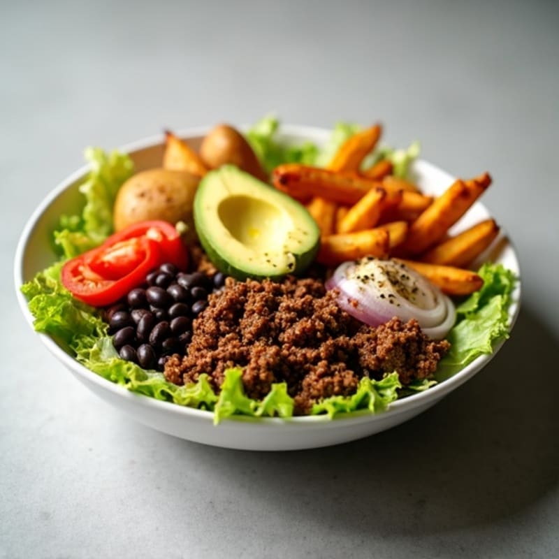 Lean Beef Taco Bowl with Crispy Baked Fries