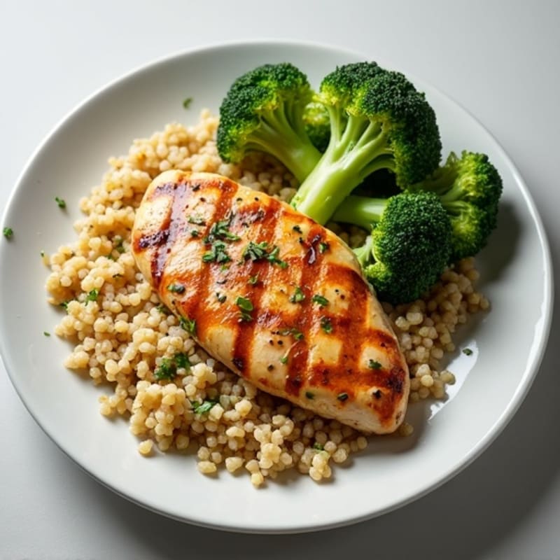 Grilled Chicken Breast with Quinoa and Steamed Broccoli