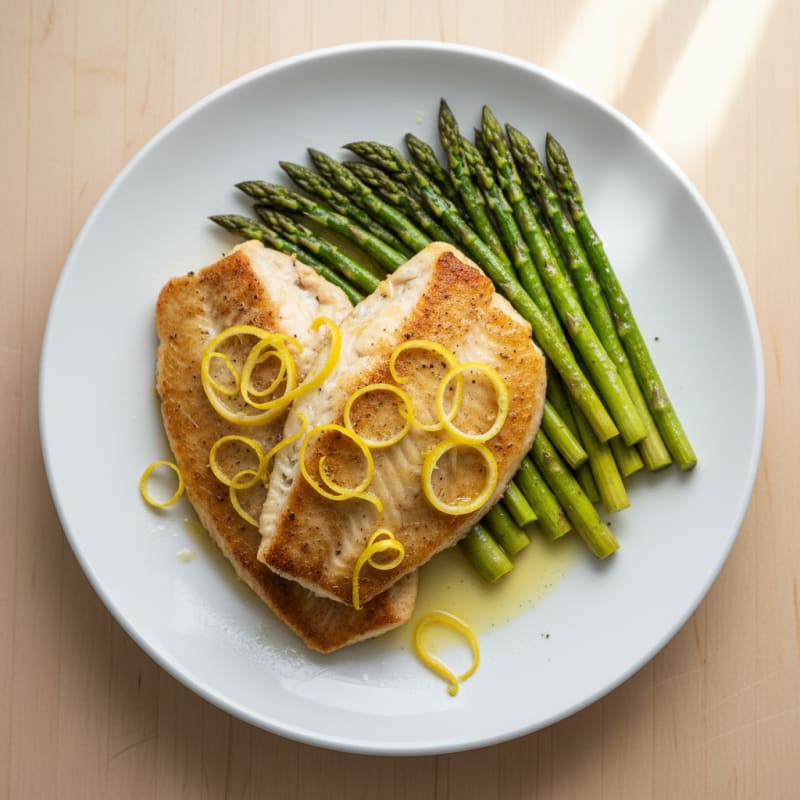 Seared Tilapia with Lemon Zest and Roasted Asparagus